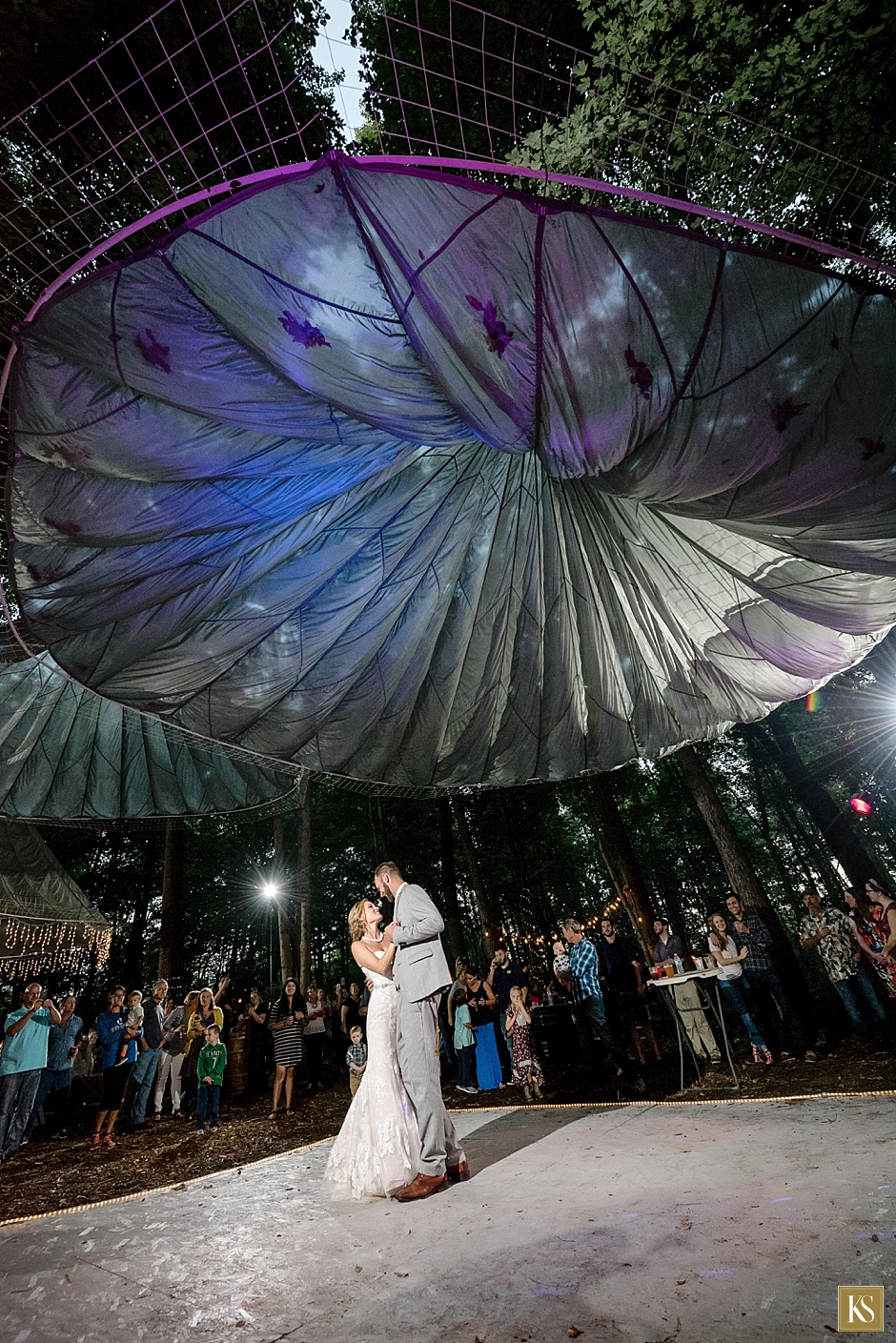 Dancing under the Parachute at wedding, parachute wedding decor